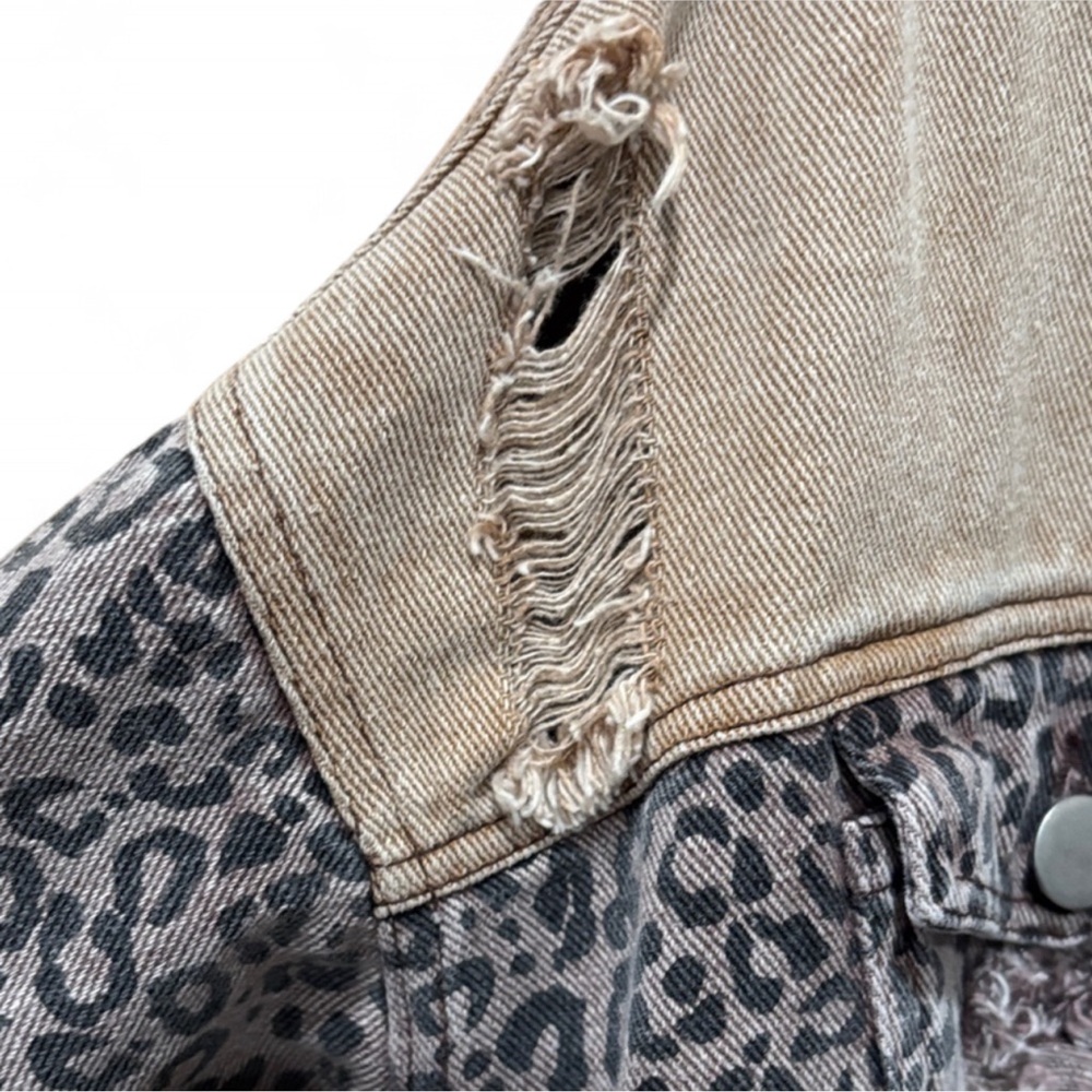 HYFVE Get Me Wild leopard print distressed denim jacket - Size L - Picture 9 of 14